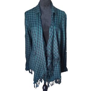 Willow & Clay Women's M Green & Black Checkered Open Front Cardigan
